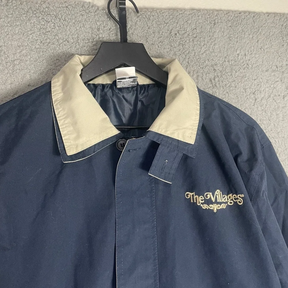 The Villages Navy Windbreaker Jacket Small Vintage Florida Golf Lined Zip